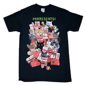 Dec 25th Black Prrresents! Christmas Cats Holiday T-Shirt. Unisex size xl